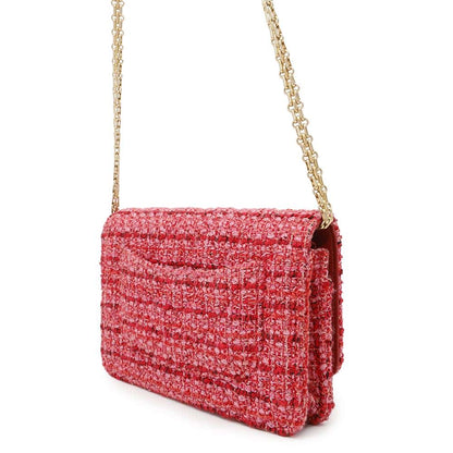 CHANEL 2.55 Chain Wallet Red Tweed