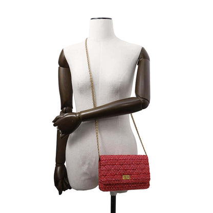 CHANEL 2.55 Chain Wallet Red Tweed