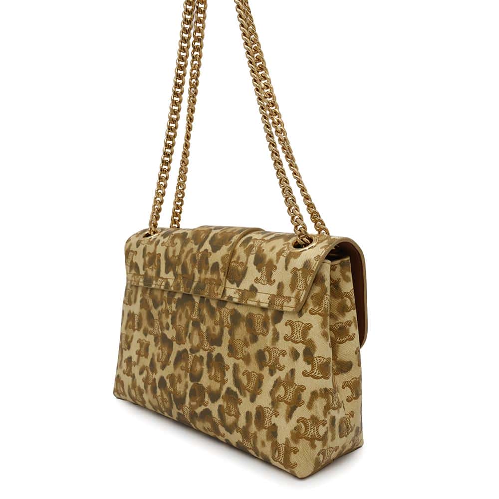 CELINE ChainShoulder Leopard Brown Leather
