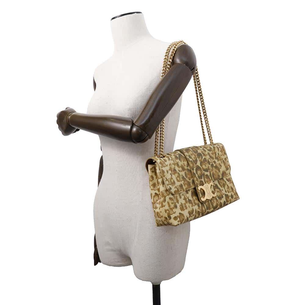 CELINE ChainShoulder Leopard Brown Leather