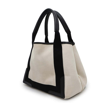 BALENCIAGA Navy Cabas S Natural/Black339933 Canvas Leather Size S
