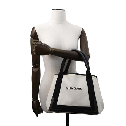 BALENCIAGA Navy Cabas S Natural/Black339933 Canvas Leather Size S