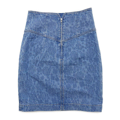 CHANEL CC Logo Camellia Skirt Size 36 BlueP74484 Cotton100%