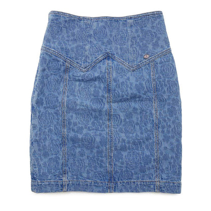 CHANEL CC Logo Camellia Skirt Size 36 BlueP74484 Cotton100%