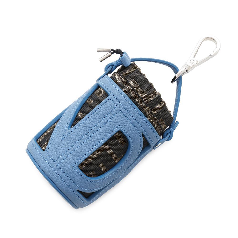 FENDI Zucca Pattern Bucket Motif Bag Charm Blue7AS158 Canvas Leather