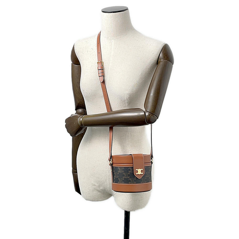 CELINE Triomphe Tambour Tan195642 PVC Coated Canvas Leather Size Small
