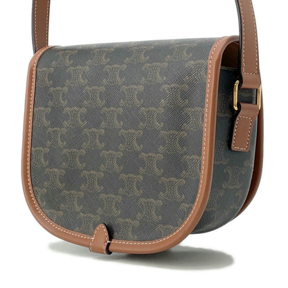 CELINE Triomphe Folco Shoulder Bag Tan191502 PVC Coated Canvas Leather Size Medium
