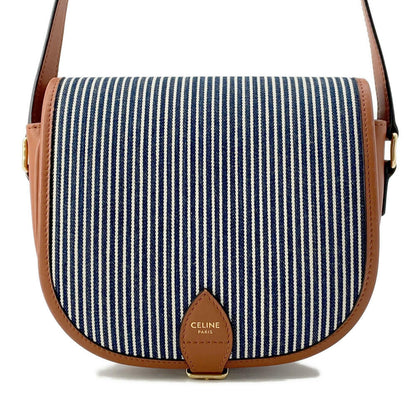 CELINE Striped Falco Shoulder Bag Blue/White/Brown191502 Canvas Leather Size Medium