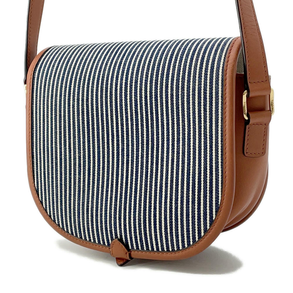 CELINE Striped Falco Shoulder Bag Blue/White/Brown191502 Canvas Leather Size Medium