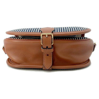 CELINE Striped Falco Shoulder Bag Blue/White/Brown191502 Canvas Leather Size Medium