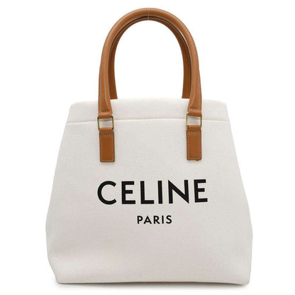 CELINE Horizontal Cabas White/Brown192162BNZ.02NT Canvas Leather