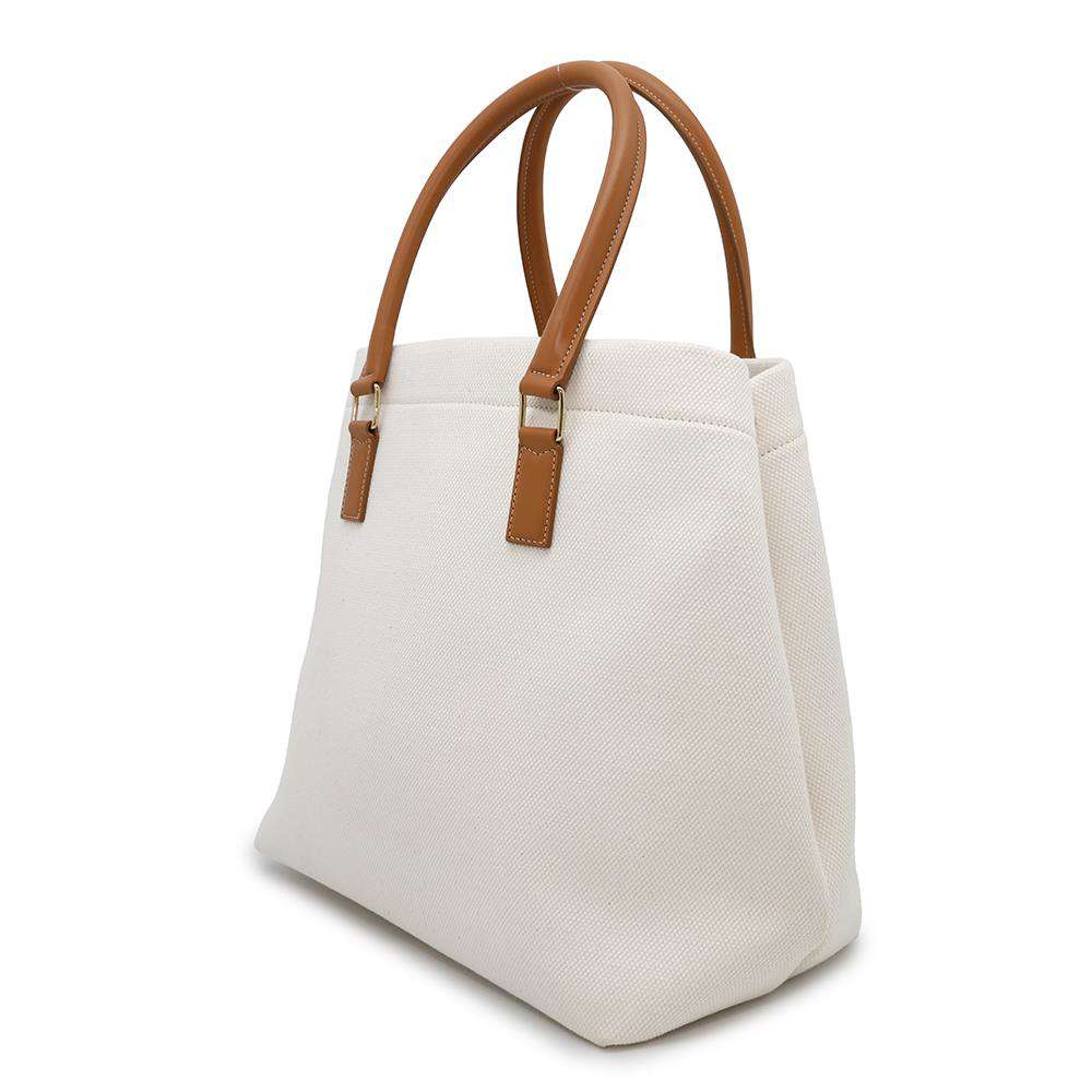 CELINE Horizontal Cabas White/Brown192162BNZ.02NT Canvas Leather