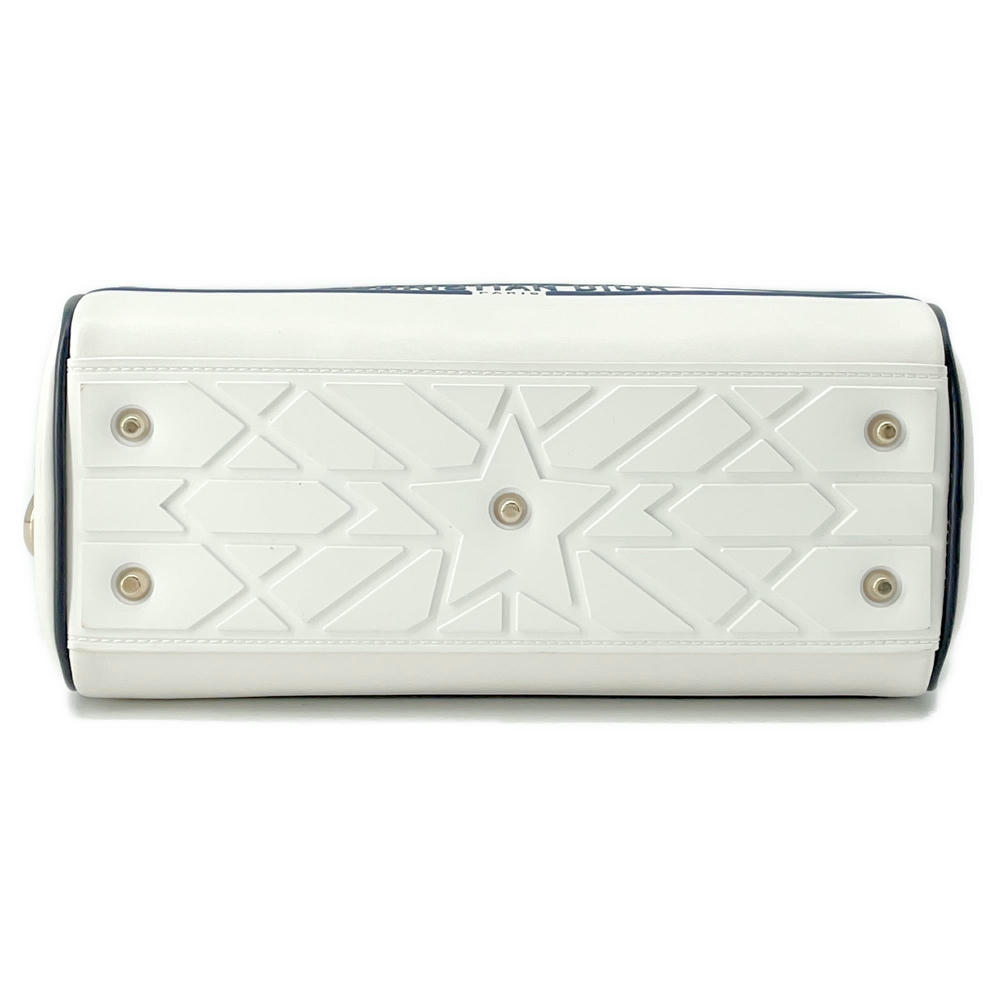 Dior Vibe 2WAY Bowling Bag White/NavyM6209OOBR Leather Rubber Size Small