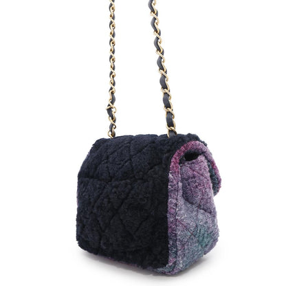 CHANEL Mini Matelasse ChainShoulder Bag Purple Wool