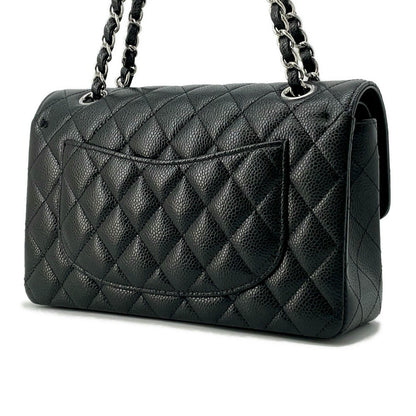 CHANEL Matelasse W Flap ChainShoulder Bag Black Caviar Leather Size 23