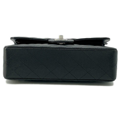 CHANEL Matelasse W Flap ChainShoulder Bag Black Caviar Leather Size 23