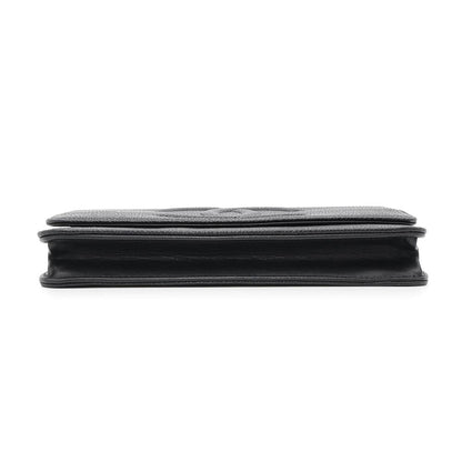 CHANEL CC Logo Chain Wallet BlackA48654 Caviar Leather