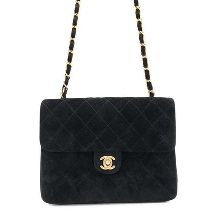CHANEL Matelasse Single Flap ChainShoulder Bag Black suede Size 20