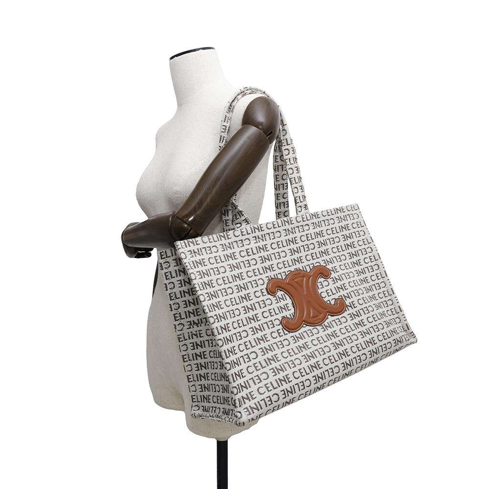 CELINE Triomphe Kabatais White/Tan196762 Canvas Leather Size Large
