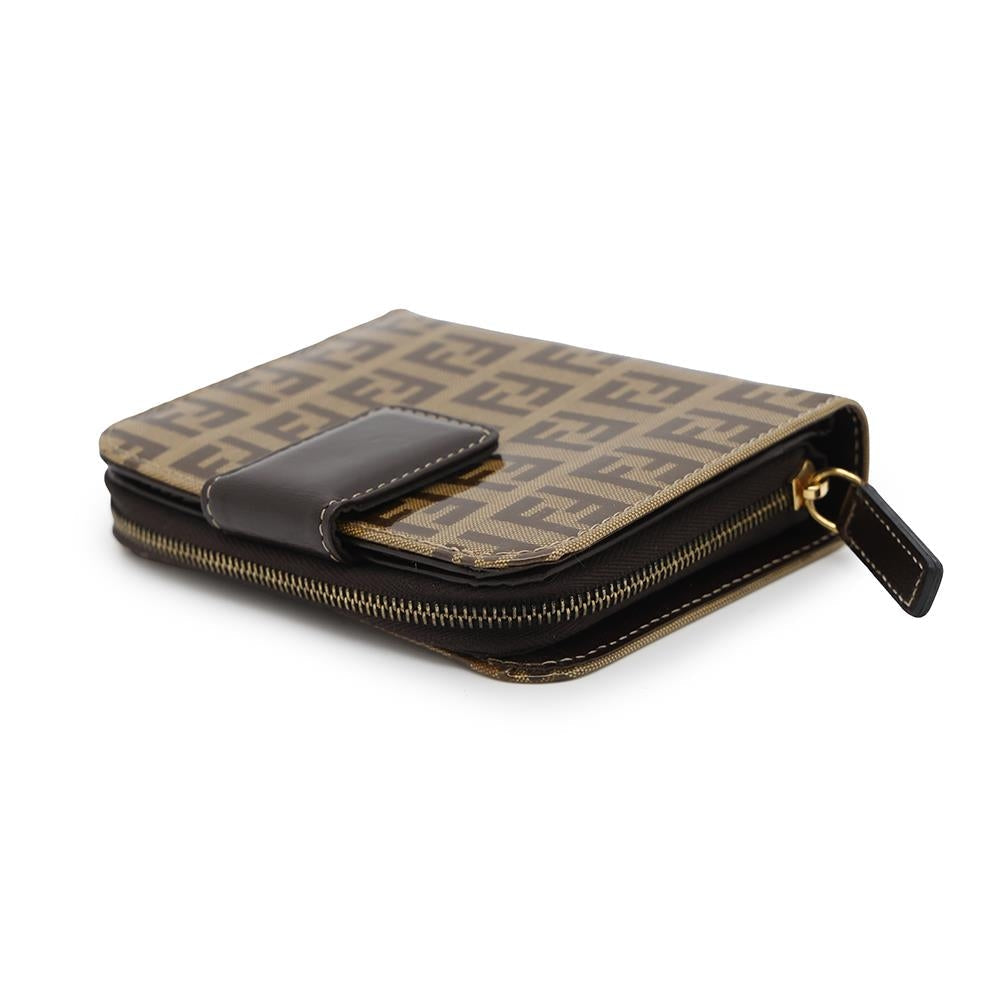 FENDI Compact zip wallet Brown PVC/Leather