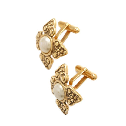 CHANEL Faux Pearl Cufflinks Gold Metal