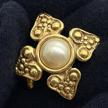 CHANEL Faux Pearl Cufflinks Gold Metal
