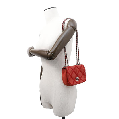 CHANEL Matelasse Double Chain Shoulder Red Leather