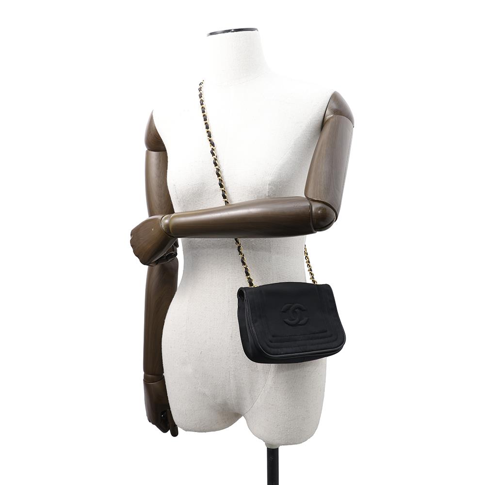 CHANEL CC Logo Flap Shoulder Black Nylon Leather
