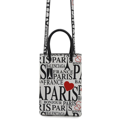 BALENCIAGA Bon Jules Paris Shopping Phone Holder White/Black/Red593826 Leather