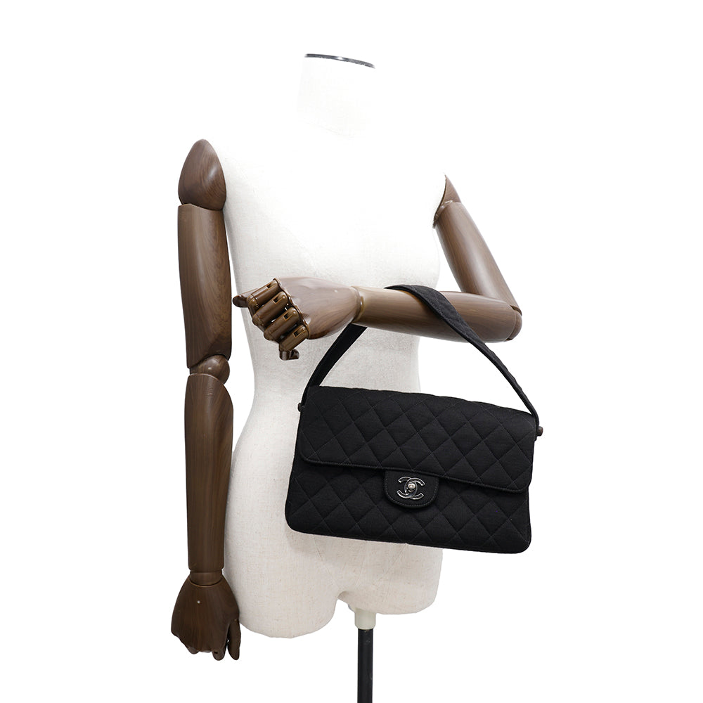 CHANEL Matelasse Double Face Handbag Black Cotton