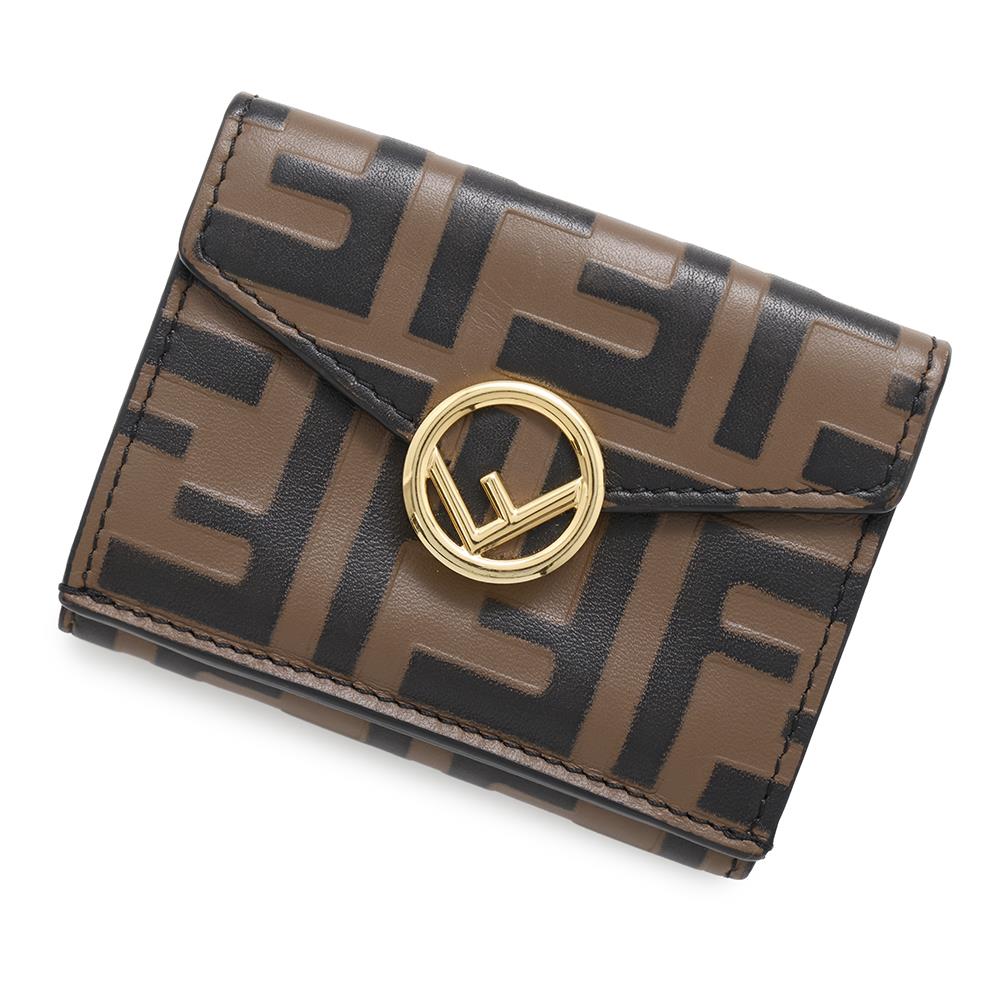 FENDI ZUCCA F IS FENDI 3-Fold Compact Wallet Brown/Black8M0395 Leather