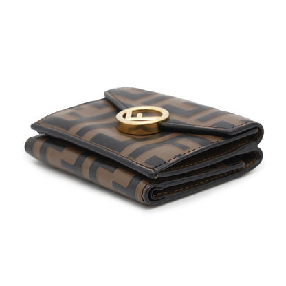 FENDI ZUCCA F IS FENDI 3-Fold Compact Wallet Brown/Black8M0395 Leather