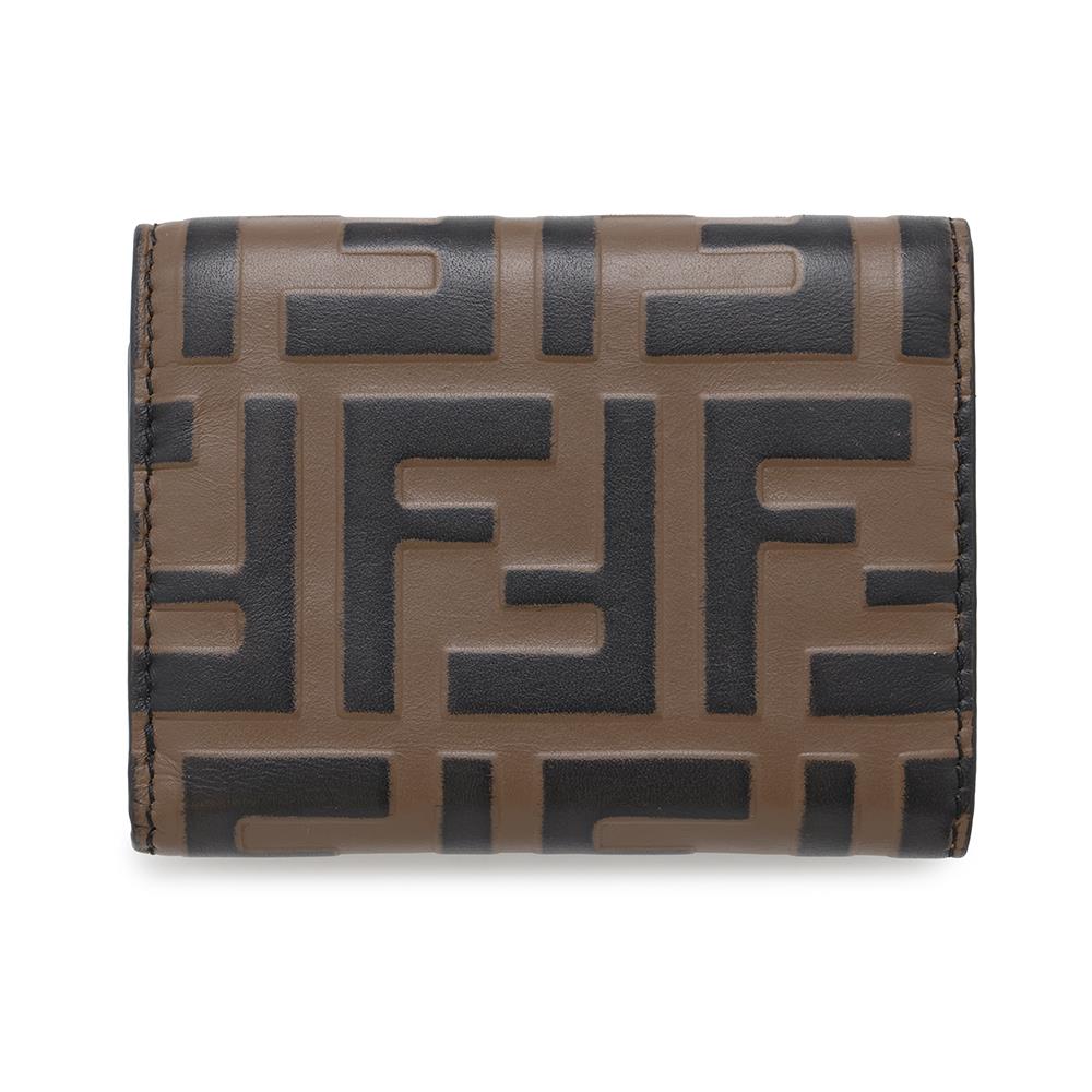 FENDI ZUCCA F IS FENDI 3-Fold Compact Wallet Brown/Black8M0395 Leather