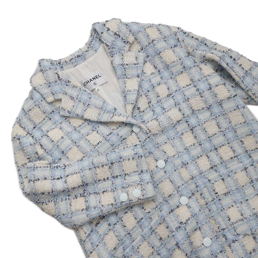 CHANEL TweedJacket Size 34 Light BlueP73383 Wool 42% Nylon 41% Viscose 12% Polyester 3% Cashmere 2%