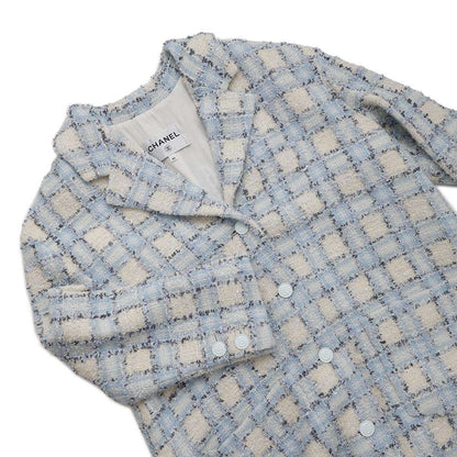 CHANEL TweedJacket Size 34 Light BlueP73383 Wool 42% Nylon 41% Viscose 12% Polyester 3% Cashmere 2%