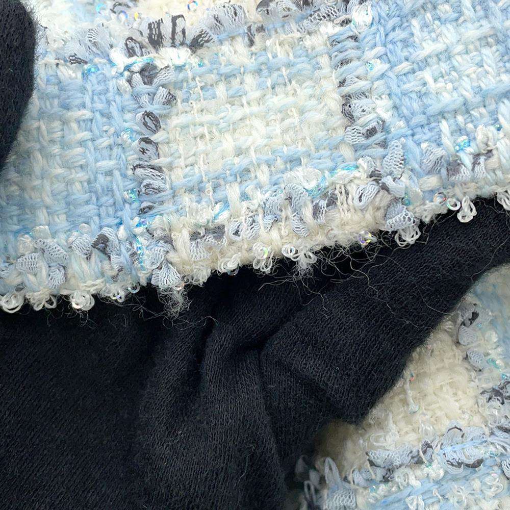 CHANEL TweedJacket Size 34 Light BlueP73383 Wool 42% Nylon 41% Viscose 12% Polyester 3% Cashmere 2%