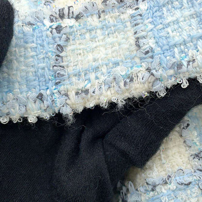 CHANEL TweedJacket Size 34 Light BlueP73383 Wool 42% Nylon 41% Viscose 12% Polyester 3% Cashmere 2%
