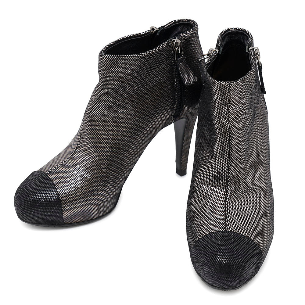 CHANEL Booties Silver/BlackG28558 Leather Size 37C