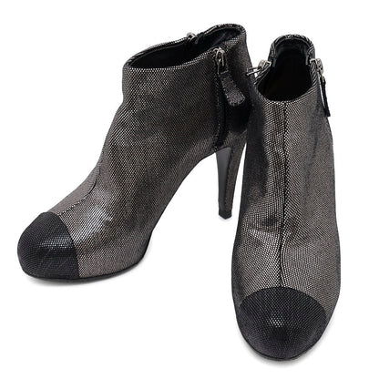 CHANEL Booties Silver/BlackG28558 Leather Size 37C