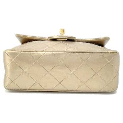 CHANEL Mini Matelasse ChainShoulder Bag Gold Lambskin Size 18