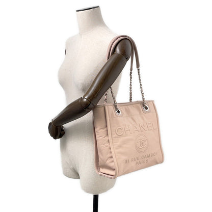 CHANEL Deauville ChainTote Bag Pink Leather Caviar Leather Size PM