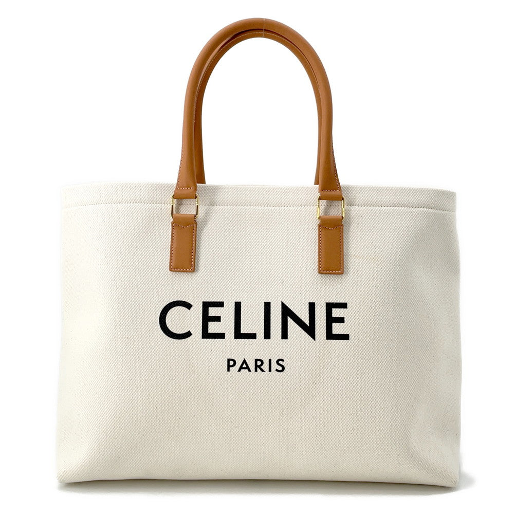 CELINE Horizontal Cabas White/Brown190062 Canvas Leather