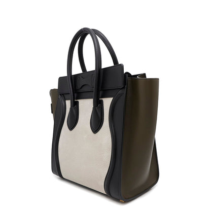CELINE Luggage micro shopper Black/Khaki/Gray Leather