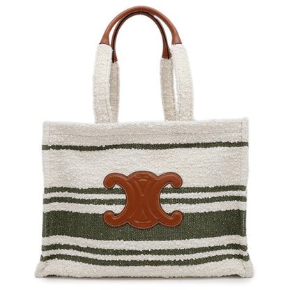 CELINE Triomphe Large Cabas Thais Tote Bag White/Green Canvas Leather Size Large
