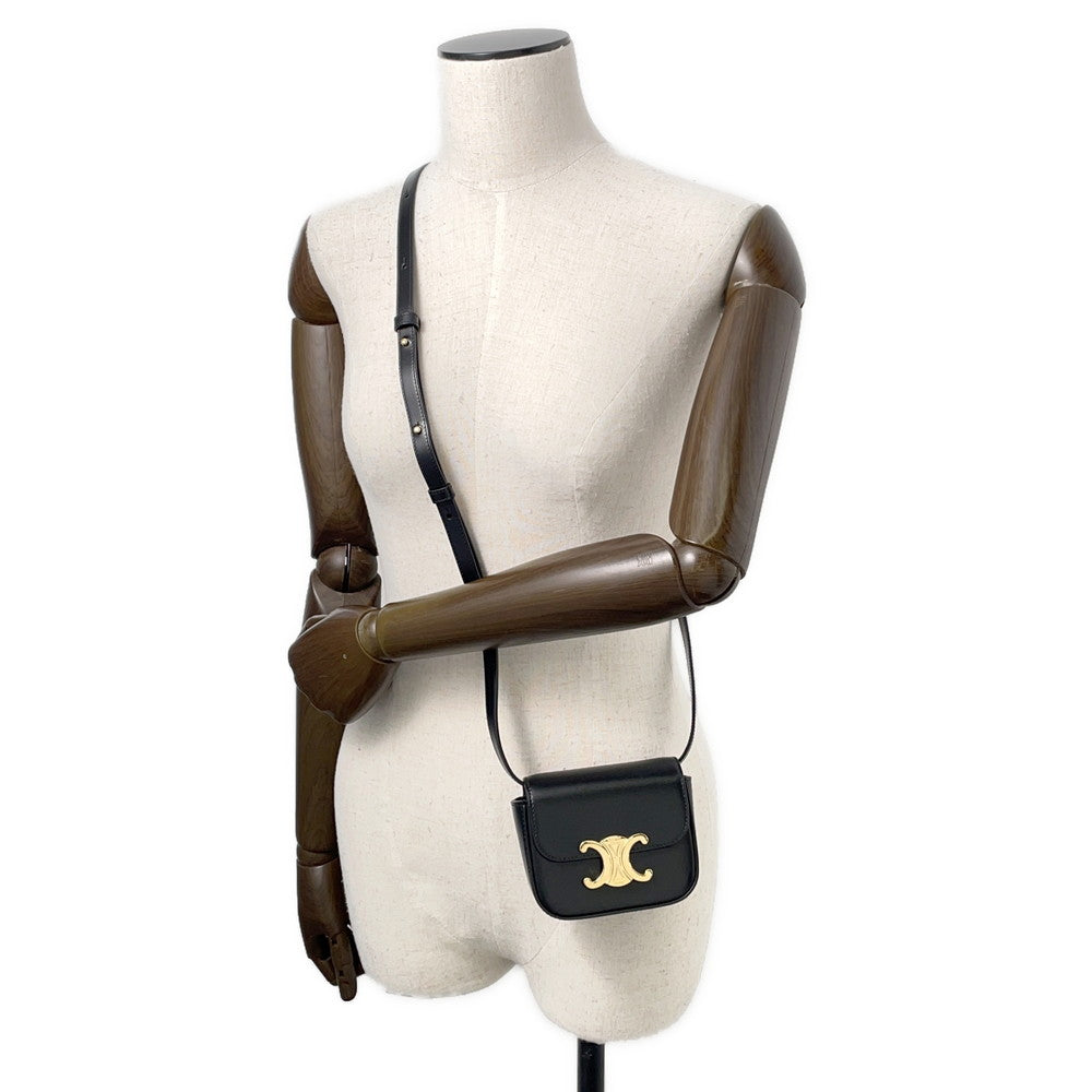 CELINE Triomphe Claude Shoulder Bag Black10I513 Leather Size Mini