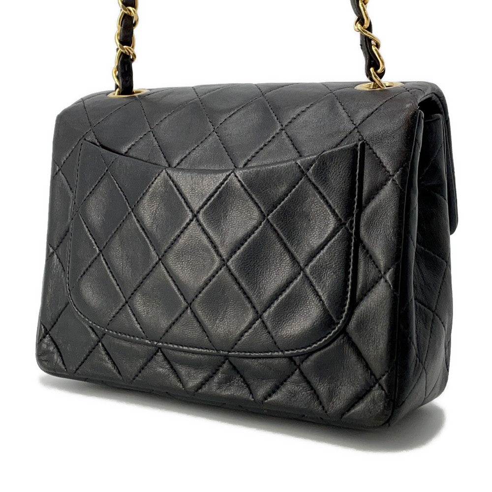 CHANEL Mini Matelasse ChainShoulder Bag Black Lambskin Size 18