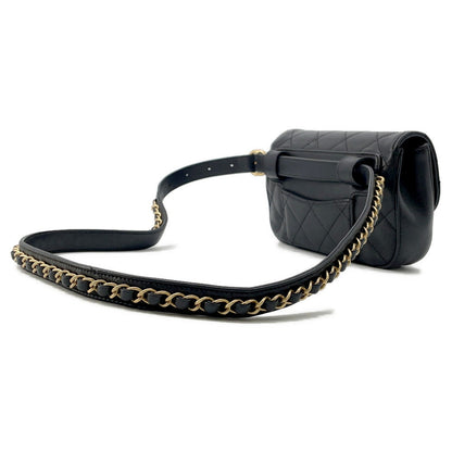 CHANEL CHANEL19 Matelasse Waist Bag Black Leather