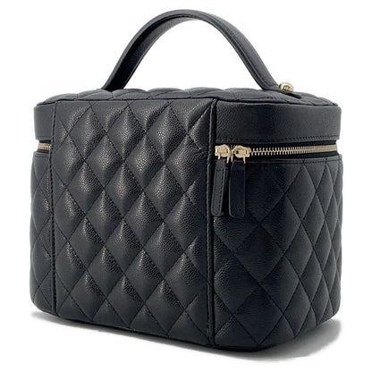 CHANEL Top Handle Matelasse CC Logo Vanity Bag BlackAP2573 Caviar Leather