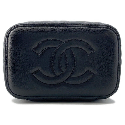 CHANEL Top Handle Matelasse CC Logo Vanity Bag BlackAP2573 Caviar Leather