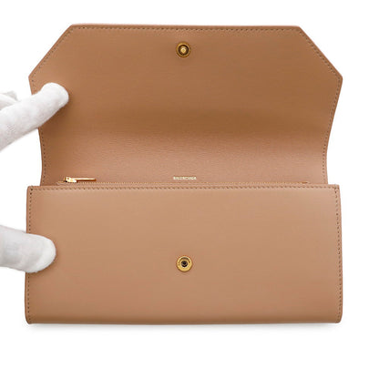BALENCIAGA ENVELOPE Slim Continental Leather Long Wallet Beige736732 Leather